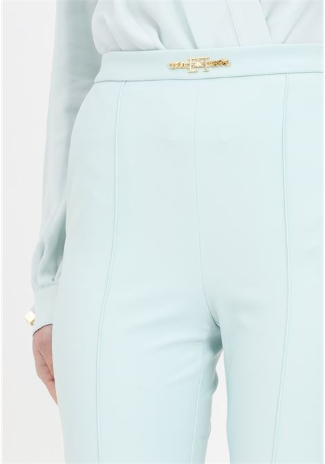Aqua green women's trousers with golden metal detail ELISABETTA FRANCHI | PA03041E2BV9